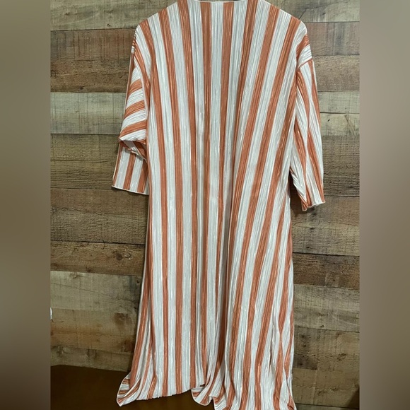 WOMENS COVER KIMONO DUSTER-LULAROE SHIRLEY-POLY-PEACH STRIPES-SIZE-LARGE NWT - Picture 2 of 14